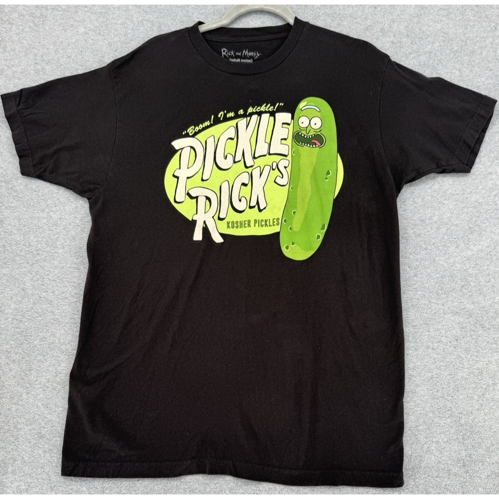 Rick and Morty Pickle Rick Graphic T-Shirt‎ Adult Swim Black Tee Size L